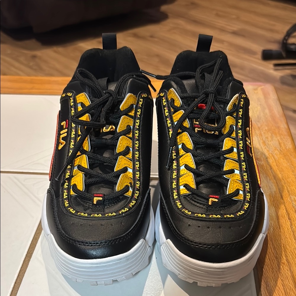 Fila Black and Yellow Athletic Shoes